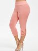 Plus Size High Rise Cut Out Capri Leggings; Women's Plus Medium Stretch Solid Casual Leggings